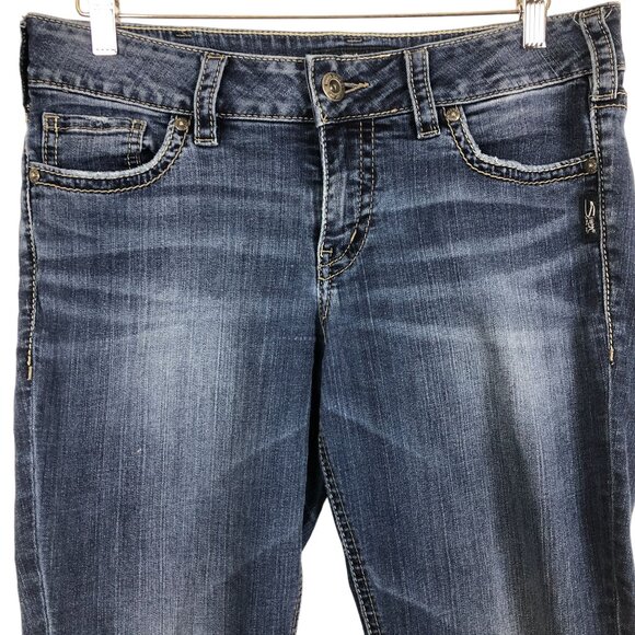 Silver Jeans Co. Elyse Capri W30/L22.5 Mid-Rise Slim Fit Distressed Blue Jeans - Picture 2 of 12